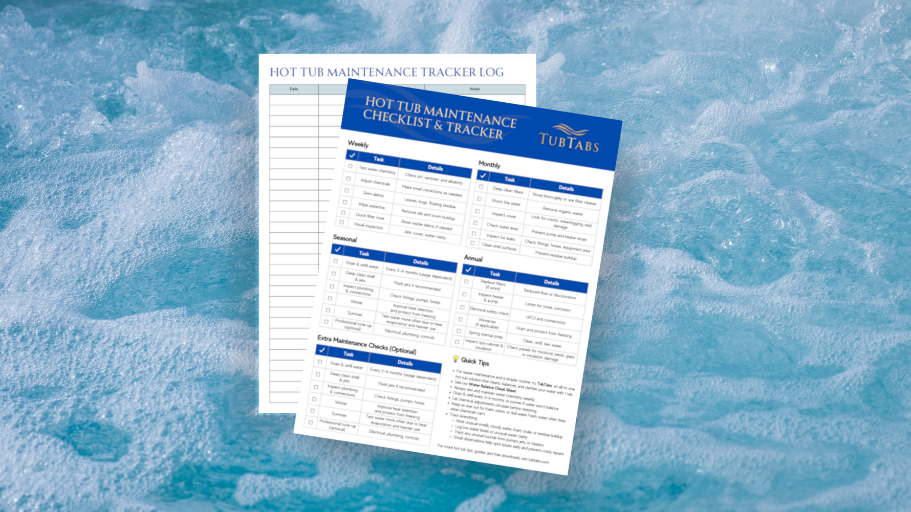 The Complete Hot Tub Maintenance Checklist (Weekly, Monthly, Annually) - Free Printable Hot Tub Checklist & Tracker Log Sheet